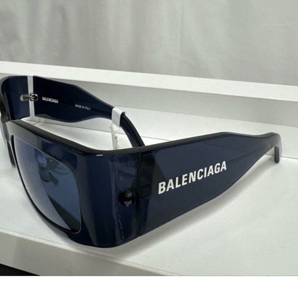 BALENCIAGA Blue Mirrored Geometric Unisex Sunglass BB0328S 004 New no case .R14A - Picture 6 of 10